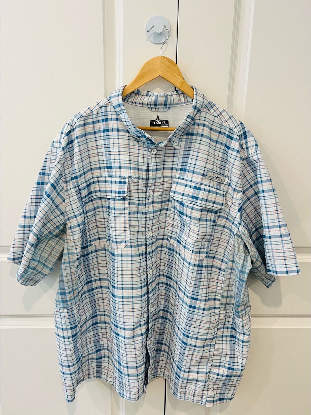 Habit mens 3XL blue & white plaid short sleeve dual pocket outdoor fishing shirt